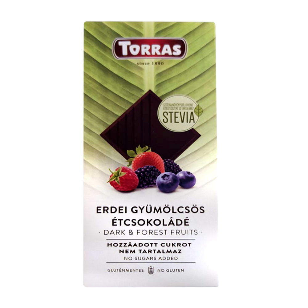 Torras Stevia Erdei Gyümölcsös étcsokoládé hozzáadott cukor nélkül 125 g