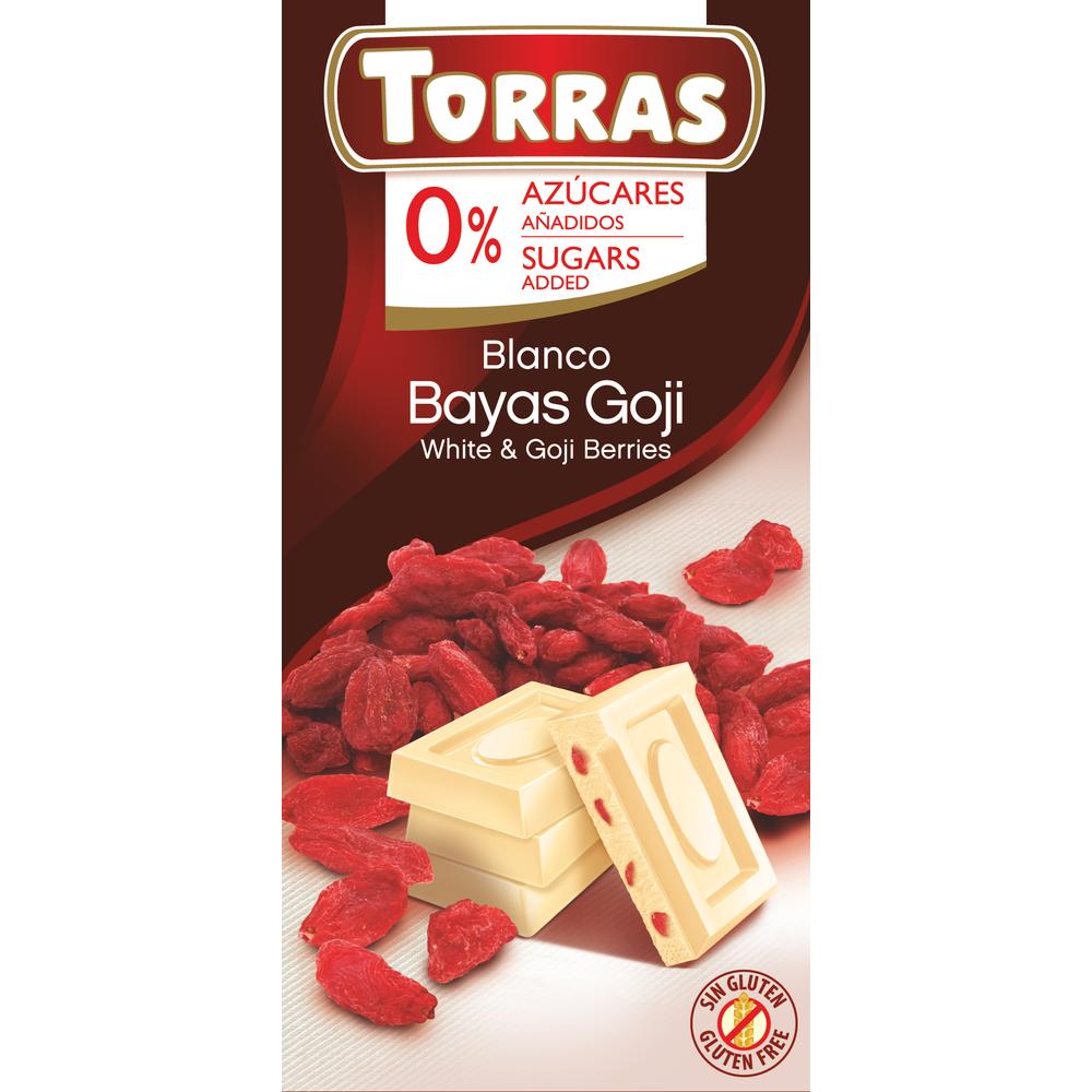 Torras Goji bogyós hozzáadott cukormentes fehércsokoládé  (Gluténmentes) 75 g