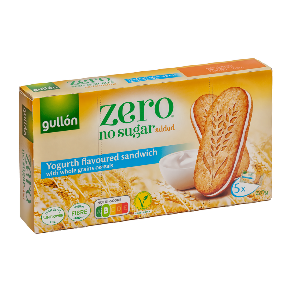 Gullon Joghurt ízesítésű reggeli szendvics keksz (hozzáadott cukormentes) 220 g