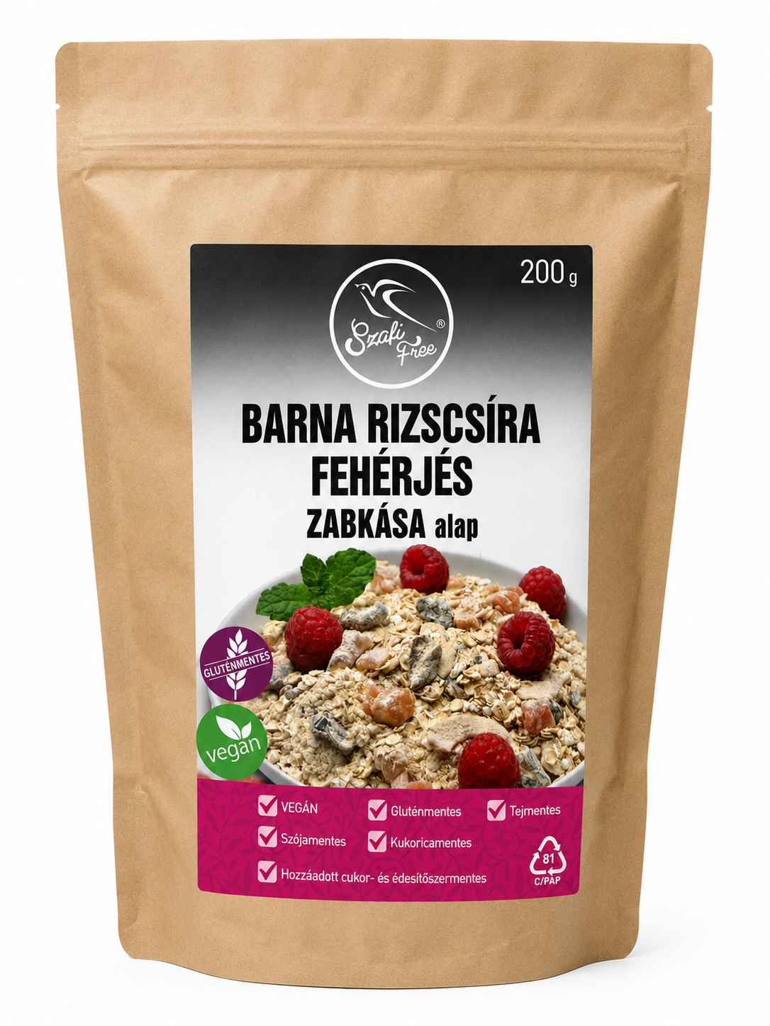 Szafi Free Barna rizscsíra fehérjés zabkása alap (gluténmentes, tejmentes, cukormentes, vegán) 200 g