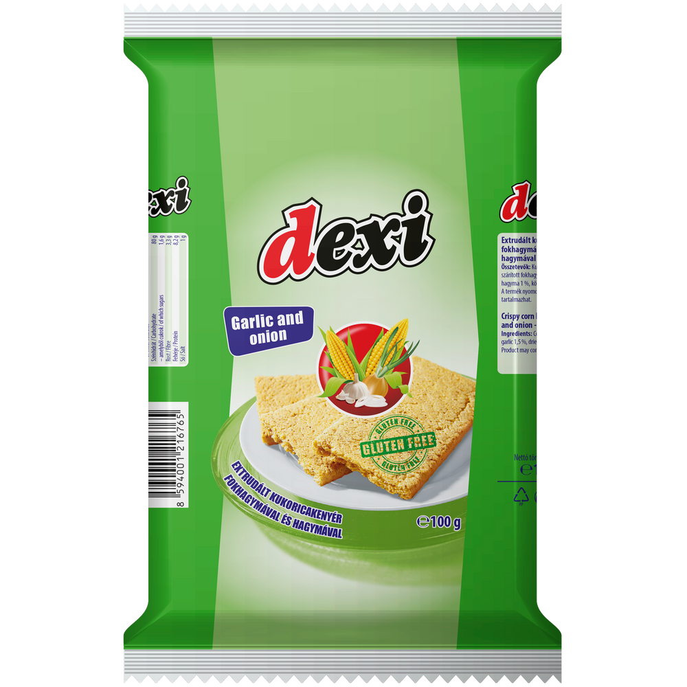Dexi extrudált kukoricakenyér hagymával (gluténmentes, tejmentes, tojásmentes) 100 g