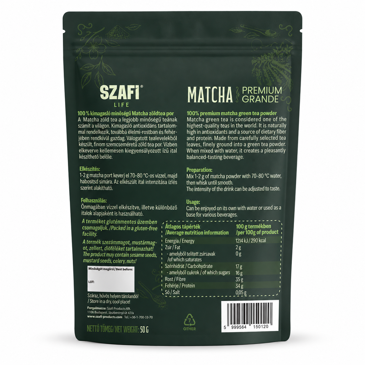 Szafi Life Matcha Premium Grade 50g (gluténmentes)