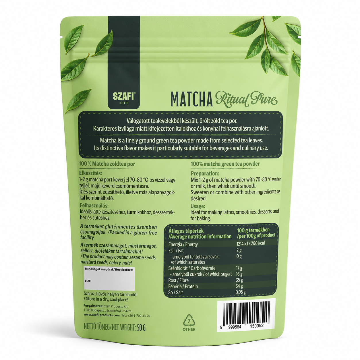 Szafi Life Matcha Ritual pure 50g (gluténmentes)